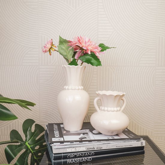 Housevitamin Vaas-Kruik Vaasje met Parelhals-Aardewerk - beige- 14x14x15cm