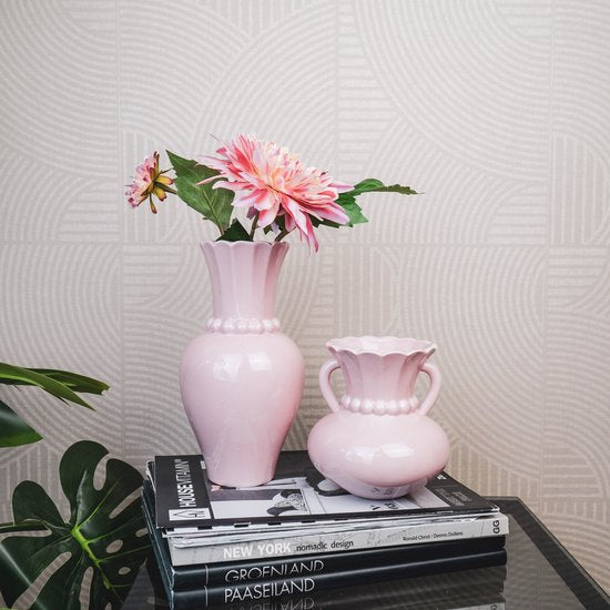 Housevitamin Vaas-Kruik Vaasje met Parelhals-Aardewerk - Licht Roze- 14x14x15cm