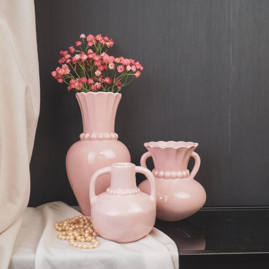 Housevitamin Vaas- Vaas met Parelhals-Aardewerk - Licht Roze- 12x12x24cm
