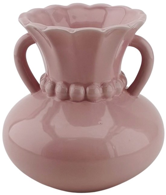 Housevitamin Vaas-Kruik Vaasje met Parelhals-Aardewerk - Licht Roze- 14x14x15cm
