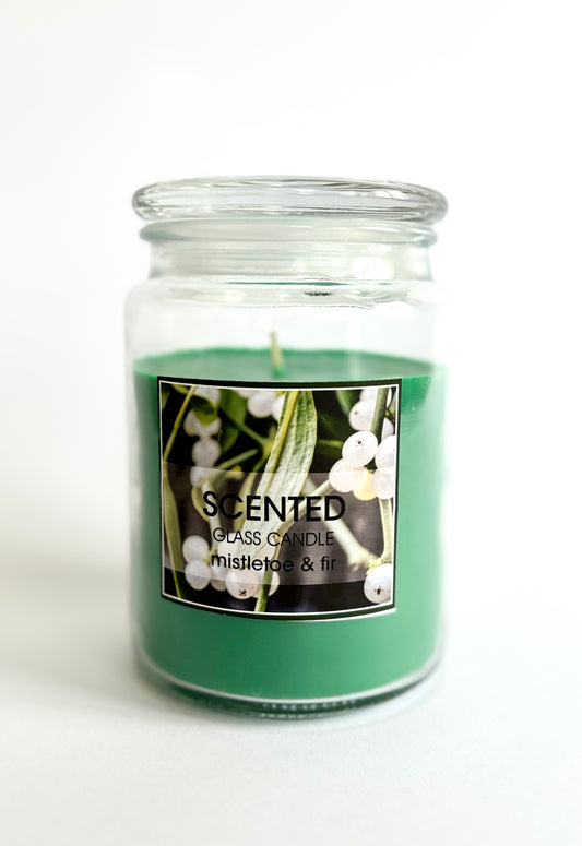 Geurkaars (Mistletoe en vijg) in glazen pot met deksel.