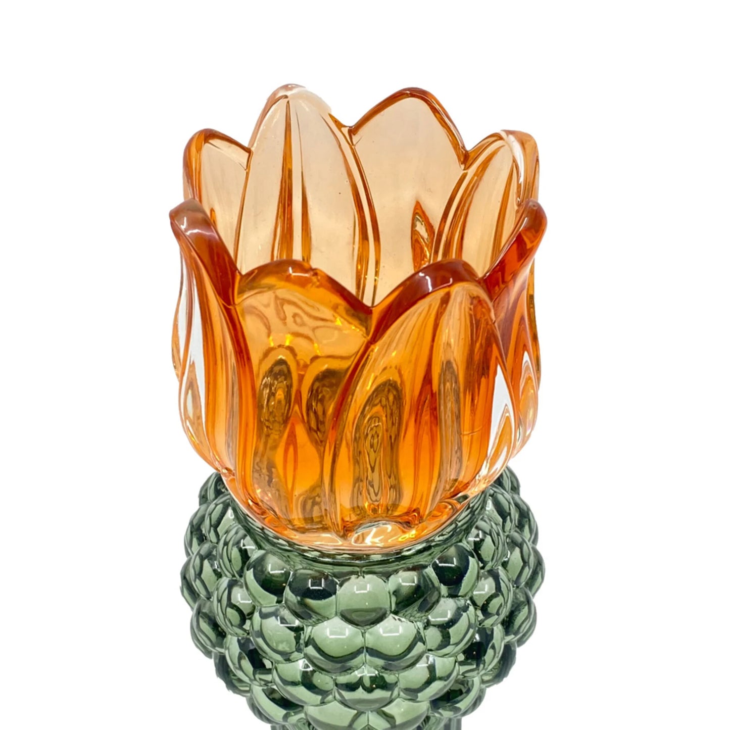 Kandelaar-Waxinehouder Tulp Amber-Groen Glas 8x15cm